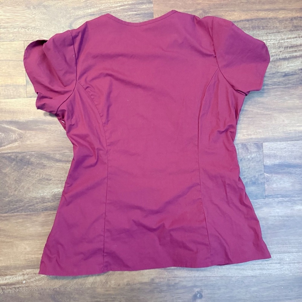 Jaanuu Womens Tulip Sleeve Zipper V-Neck Scrub Top Burgundy Wine Size L - Picture 5 of 6